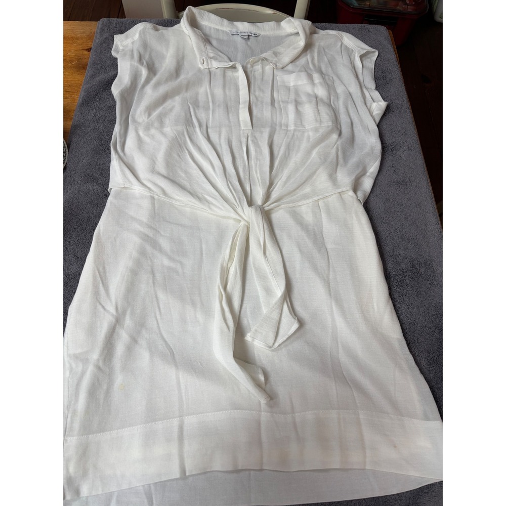 Diane von Furstenberg White Cotton Silk Tie Front Sleeveless Shirt Dress 10
